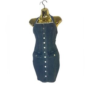 Elegant Blue Denim Backless Dress